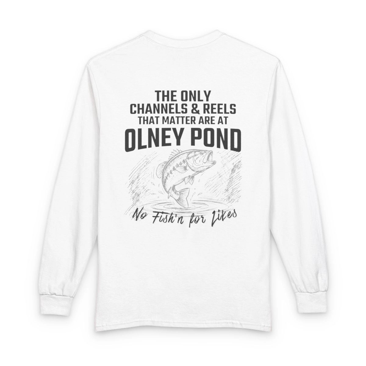 Rhode  Island  Olney  Pond  Long  Sleeve  Fishing  T-shirt  back  position  view  from  back  white.webp