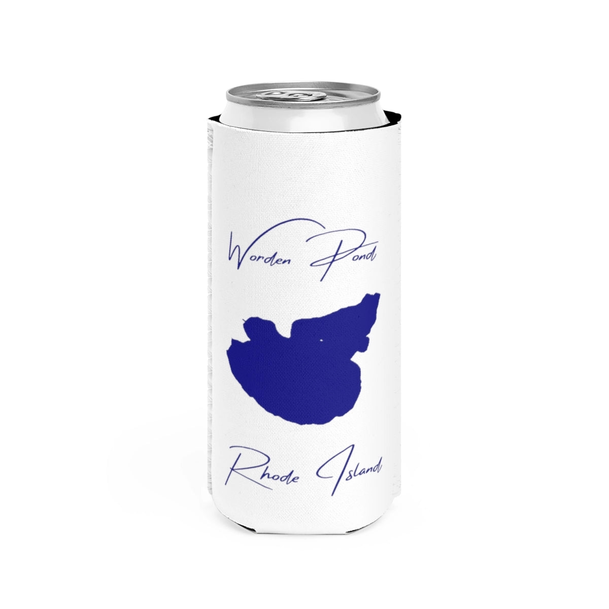 Rhode  Island  Worden  Pond  Slim  Can  Koozie  front  position  view  from  front  white.webp