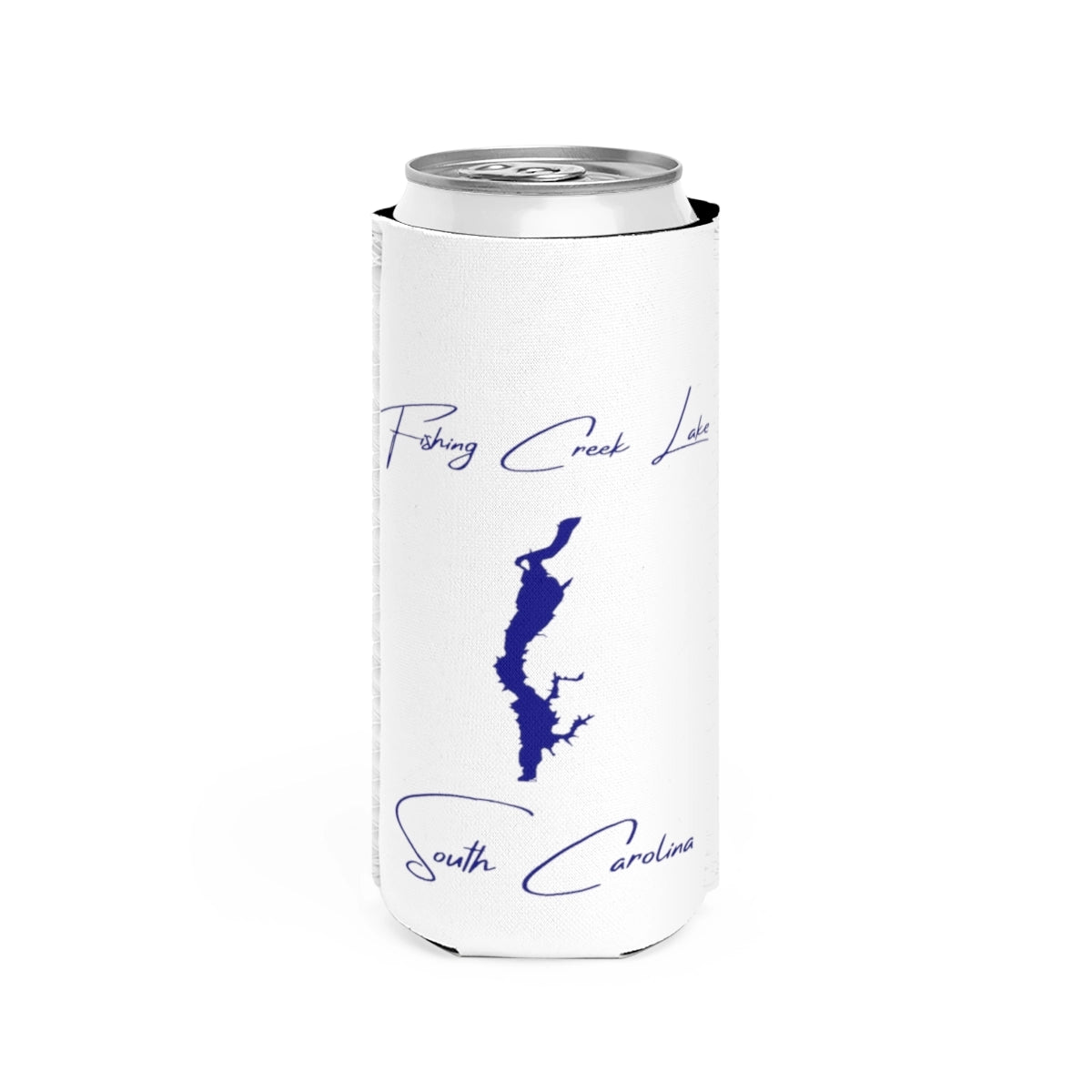 South  Carolina  Fishing  Creek  Lake  Slim  Can  Koozie  front  position  view  from  front  white.webp