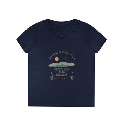 South  Carolina  Fishing  Creek  Lake  V-Neck  Boho  T-shirt  front  position  view  from  front  navy.webp