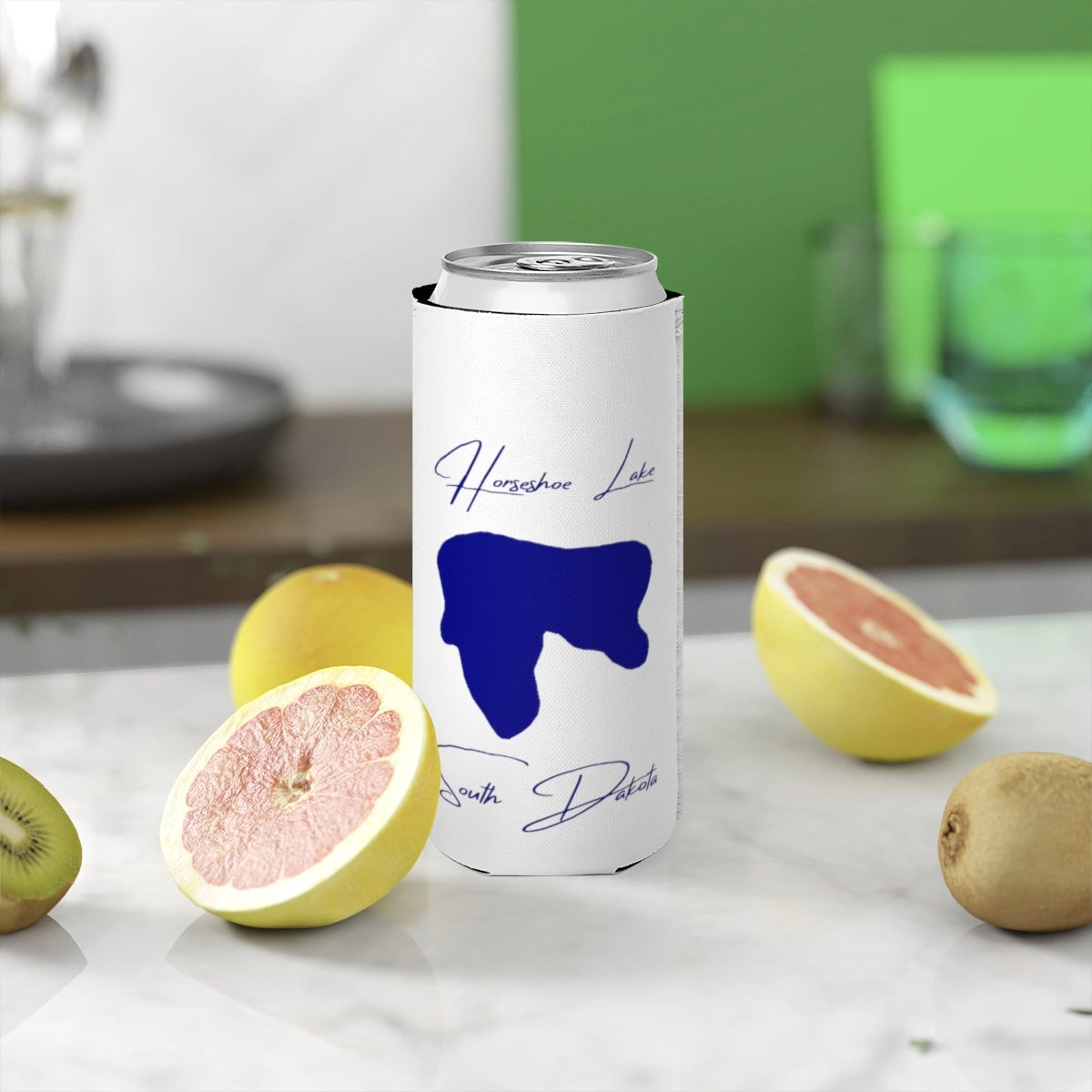 South  Dakota  Horseshoe  Lake  Slim  Can  Koozie  front  position  view  from  context-2  white.webp