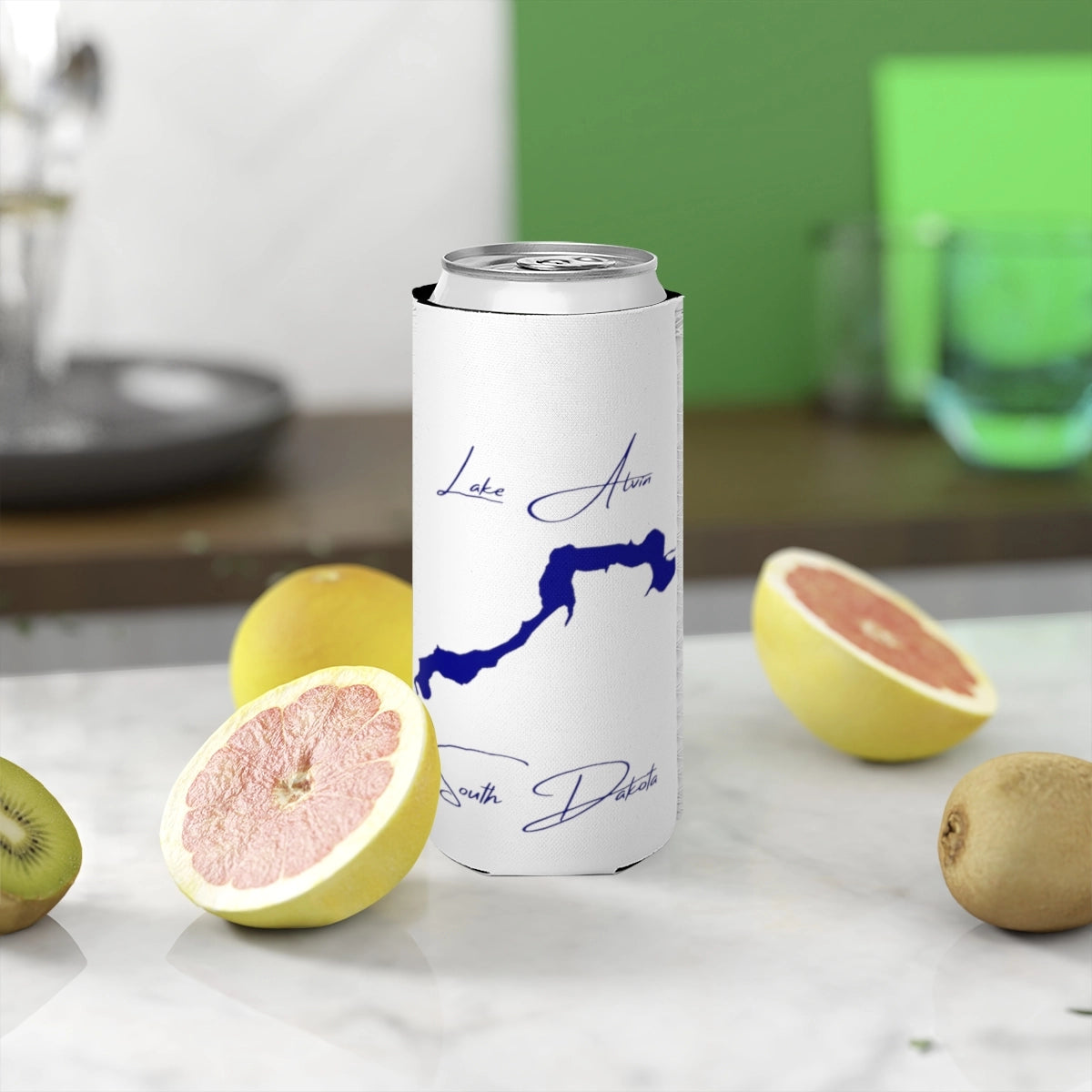 South  Dakota  Lake  Alvin  Slim  Can  Koozie  front  position  view  from  context-2  white.webp