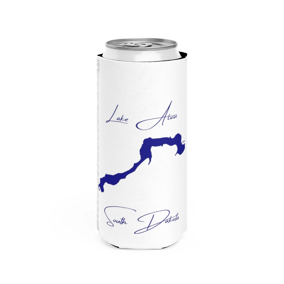 South  Dakota  Lake  Alvin  Slim  Can  Koozie  front  position  view  from  front  white.webp