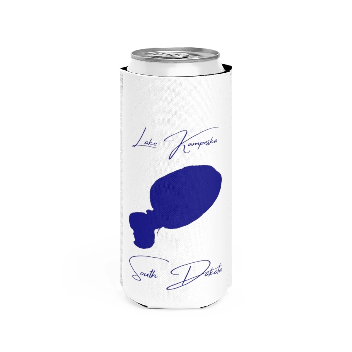 South  Dakota  Lake  Kampeska  Slim  Can  Koozie  front  position  view  from  front  white.webp