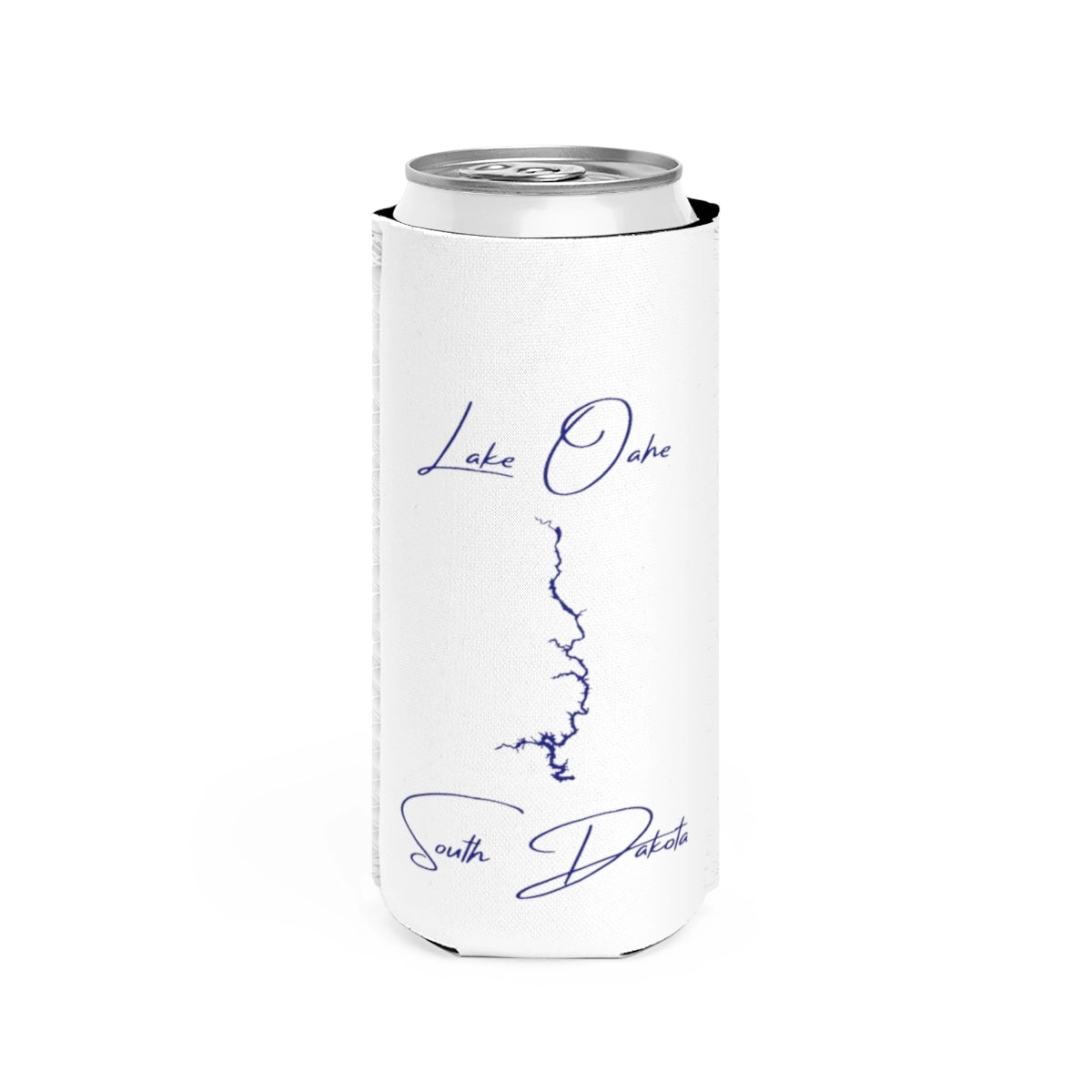 South  Dakota  Lake  Oahe  Slim  Can  Koozie  front  position  view  from  front  white.webp