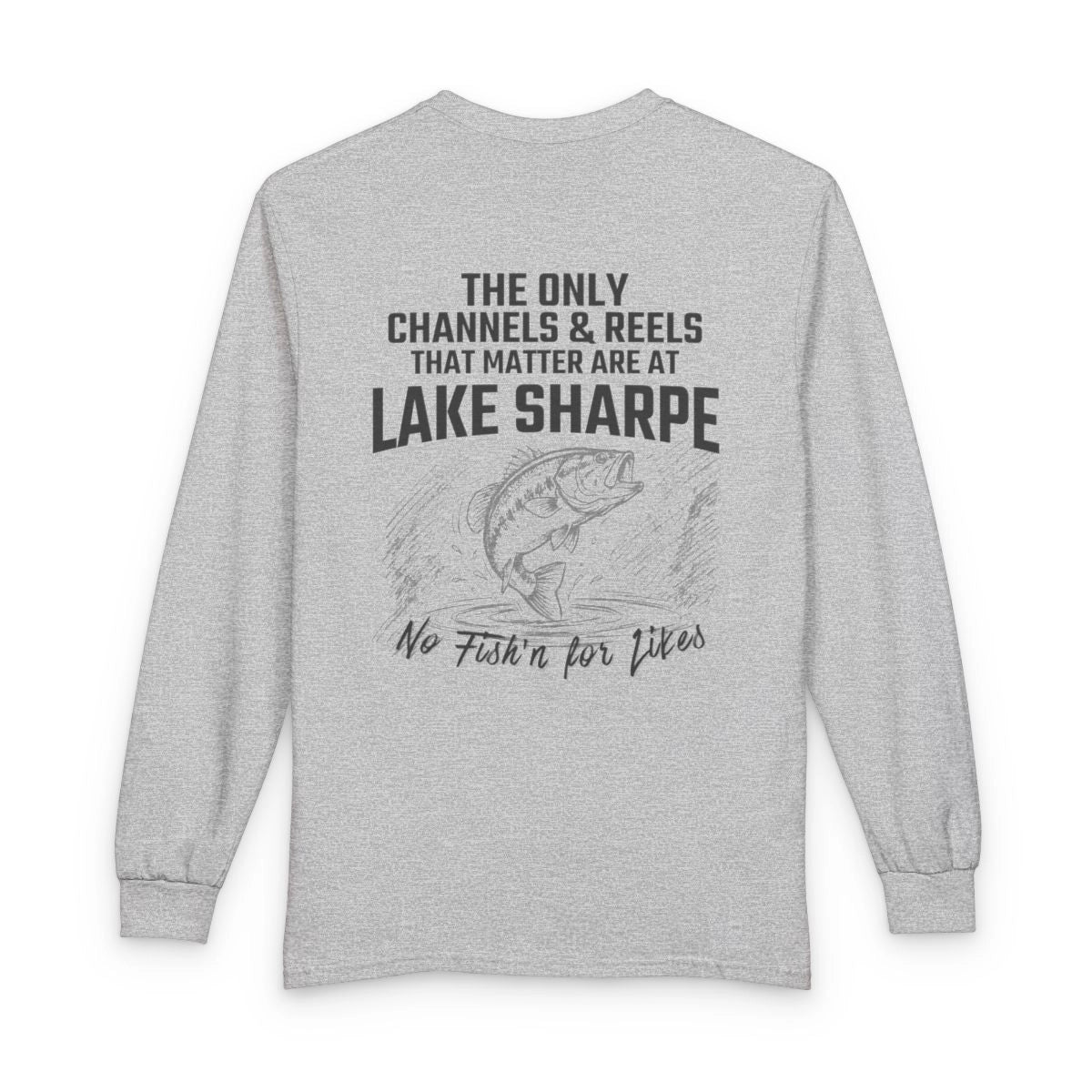 South  Dakota  Lake  Sharpe  Long  Sleeve  Fishing  T-shirt  back  position  view  from  back  sport  grey.webp