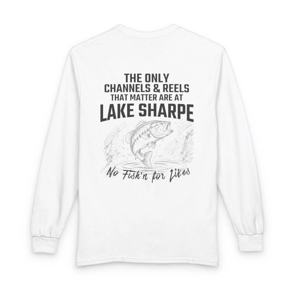 South  Dakota  Lake  Sharpe  Long  Sleeve  Fishing  T-shirt  back  position  view  from  back  white.webp