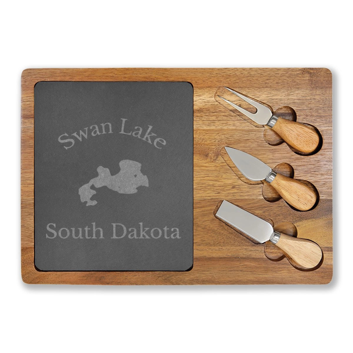 South  Dakota  Swan  Lake  Engraved  Charcuterie  Board  other  position  view  from  front  13  3  4  x  9  3  4.webp