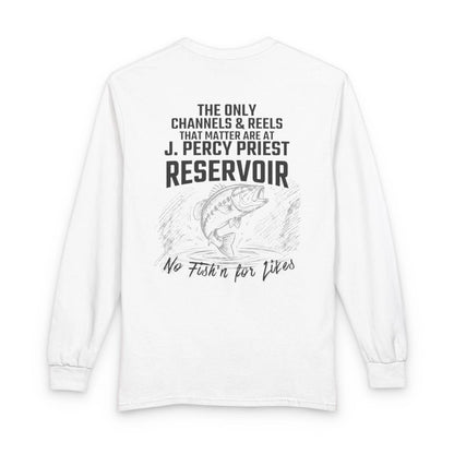 Tennessee  J.  Percy  Priest  Reservoir  Long  Sleeve  Fishing  T-shirt  back  position  view  from  back  white.webp
