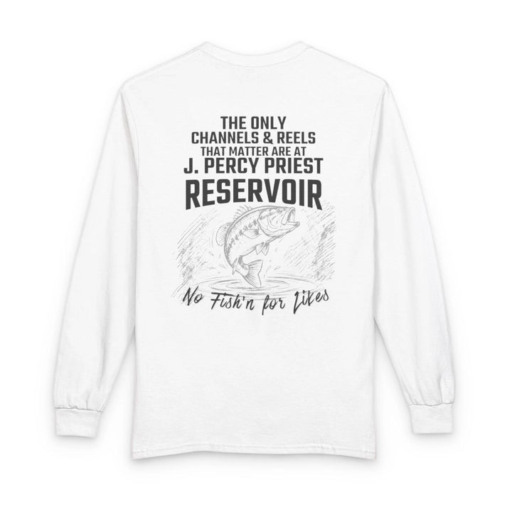 Tennessee  J.  Percy  Priest  Reservoir  Long  Sleeve  Fishing  T-shirt  back  position  view  from  back  white.webp