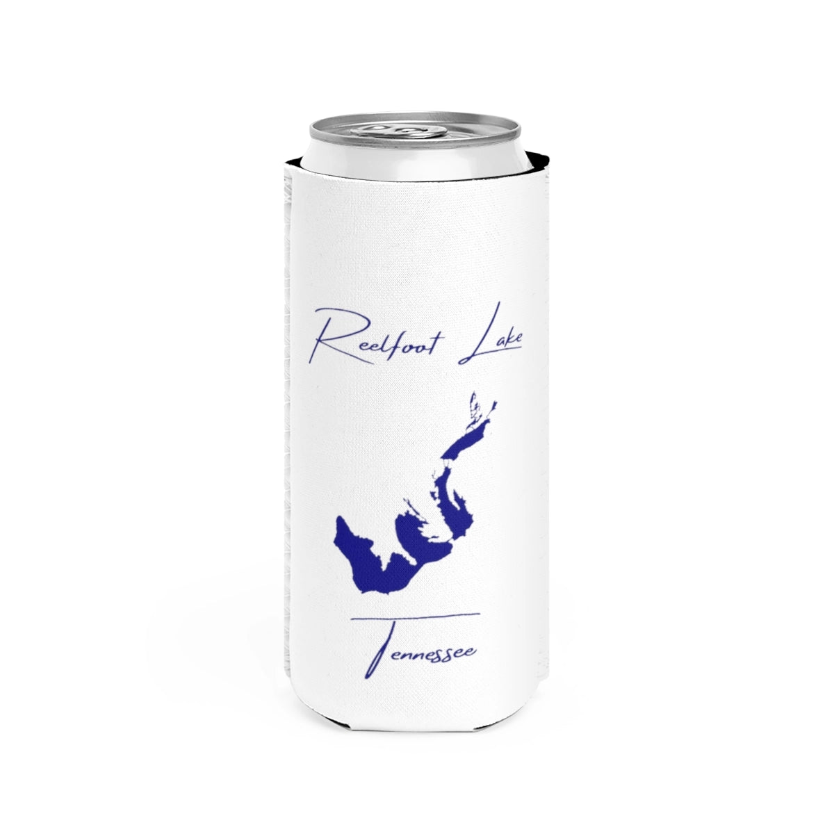 Tennessee  Reelfoot  Lake  Slim  Can  Koozie  front  position  view  from  front  white.webp