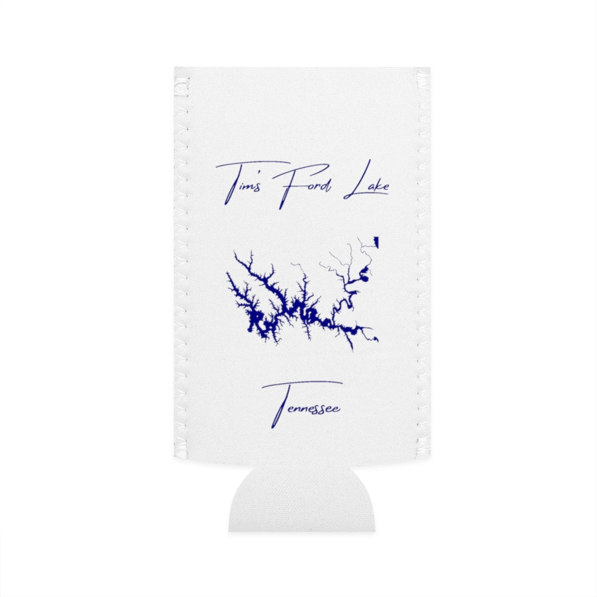 Tennessee  Tim's  Ford  Lake  Slim  Can  Koozie  front  position  view  from  flat-front  white.webp