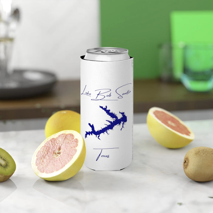 Texas  Lake  Bob  Sandlin  Slim  Can  Koozie  front  position  view  from  context-2  white.webp