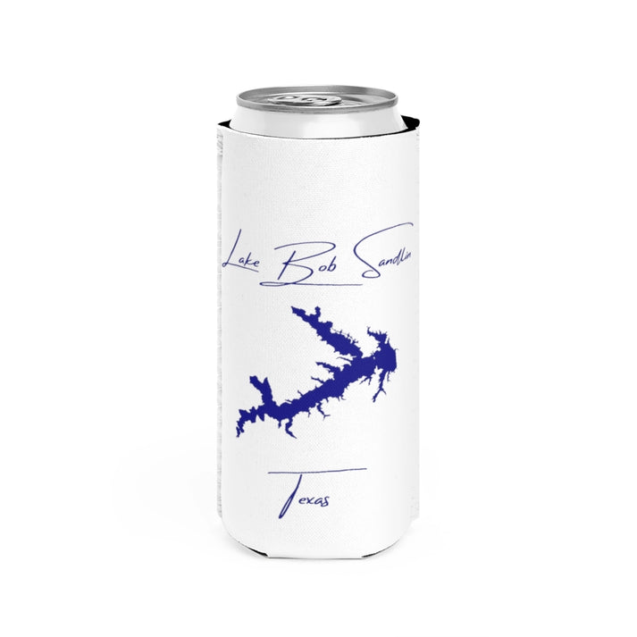 Texas  Lake  Bob  Sandlin  Slim  Can  Koozie  front  position  view  from  front  white.webp