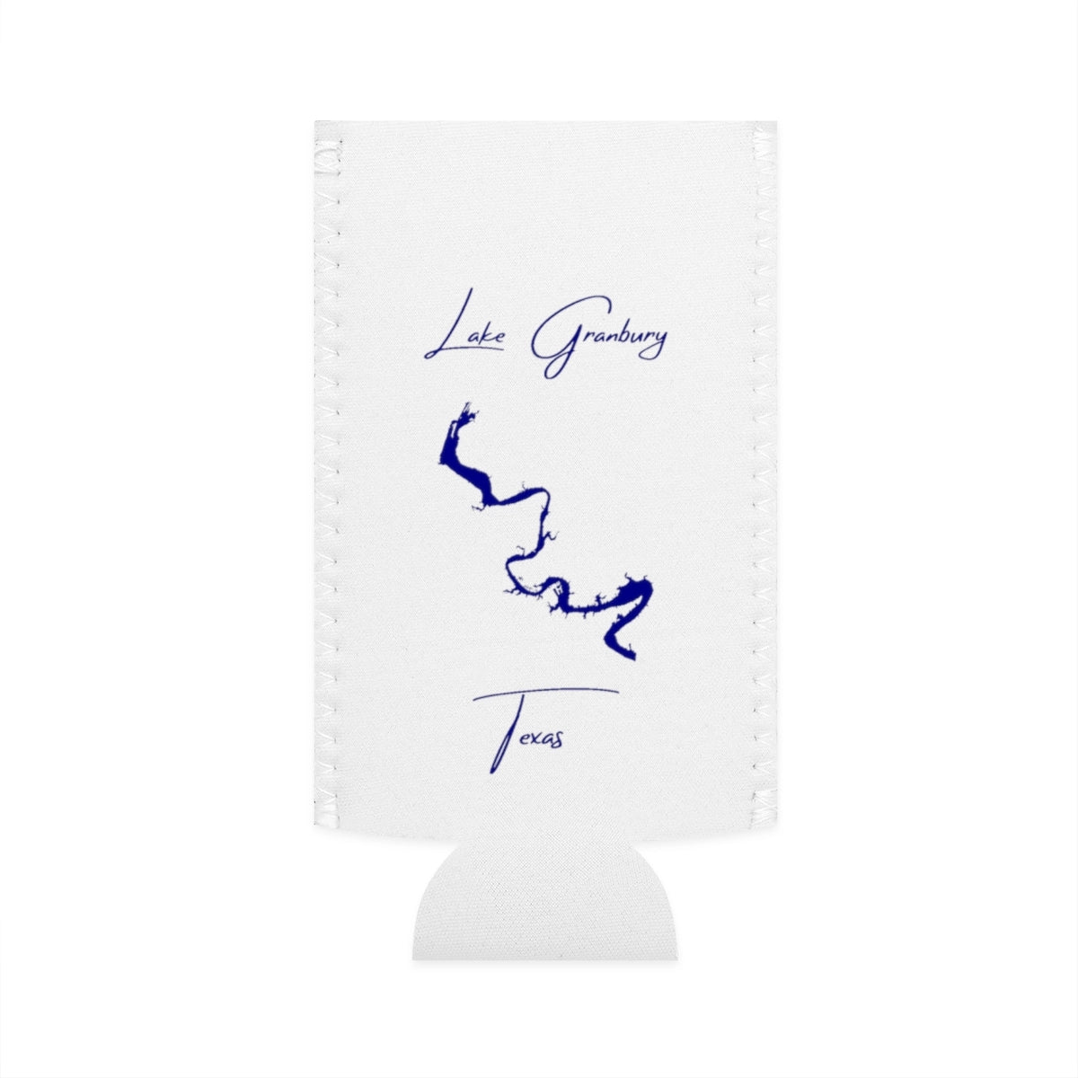 Texas  Lake  Granbury  Slim  Can  Koozie  front  position  view  from  flat-front  white.webp