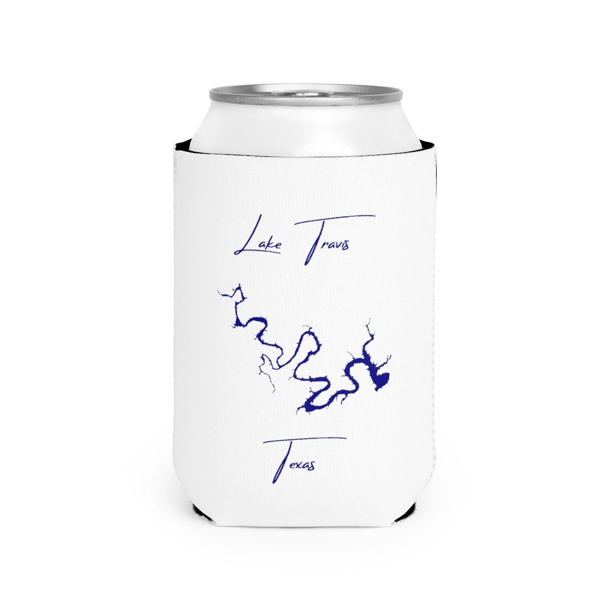 Texas  Lake  Travis  Can  Koozie  front  position  view  from  front-2  white.webp