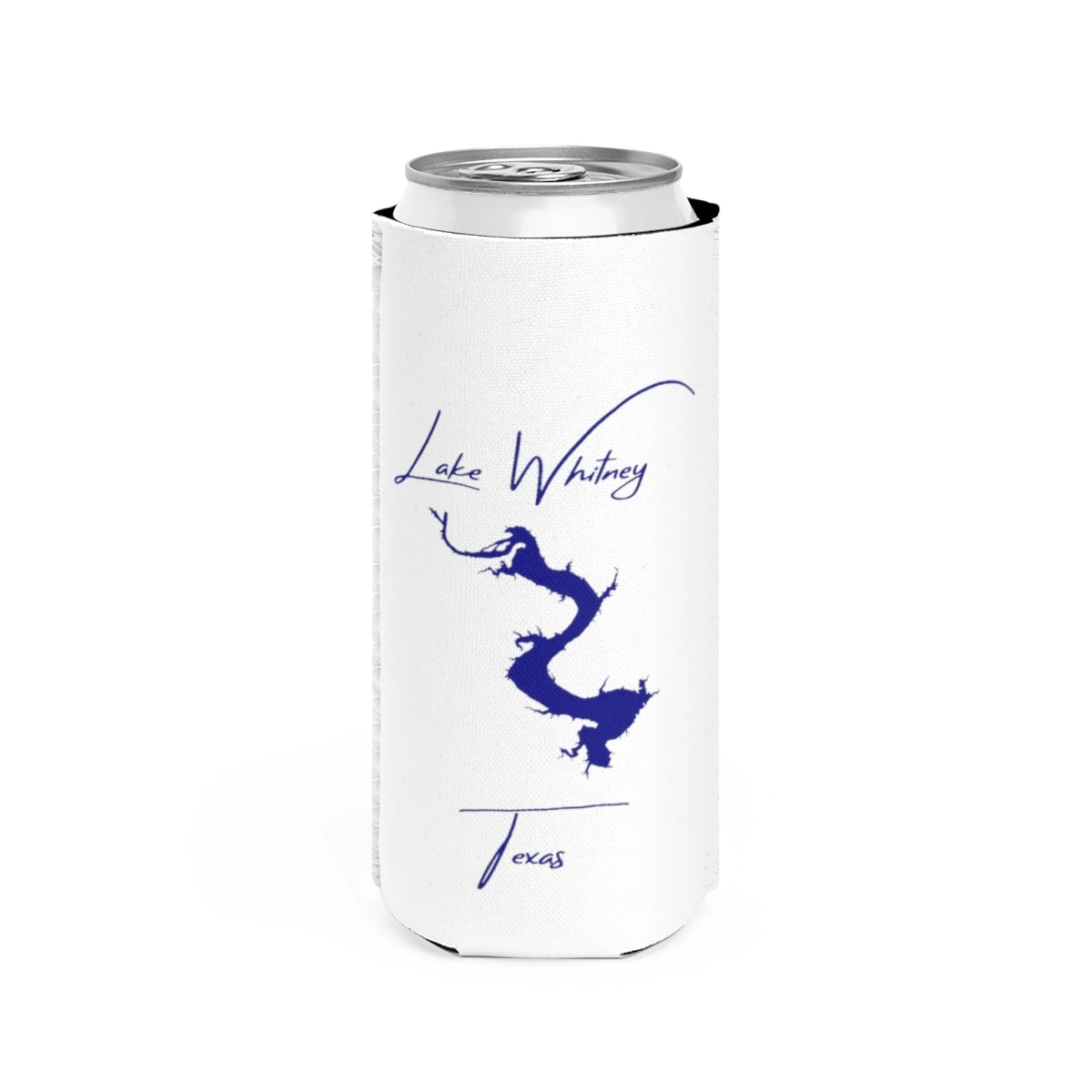 Texas  Lake  Whitney  Slim  Can  Koozie  front  position  view  from  front  white.webp