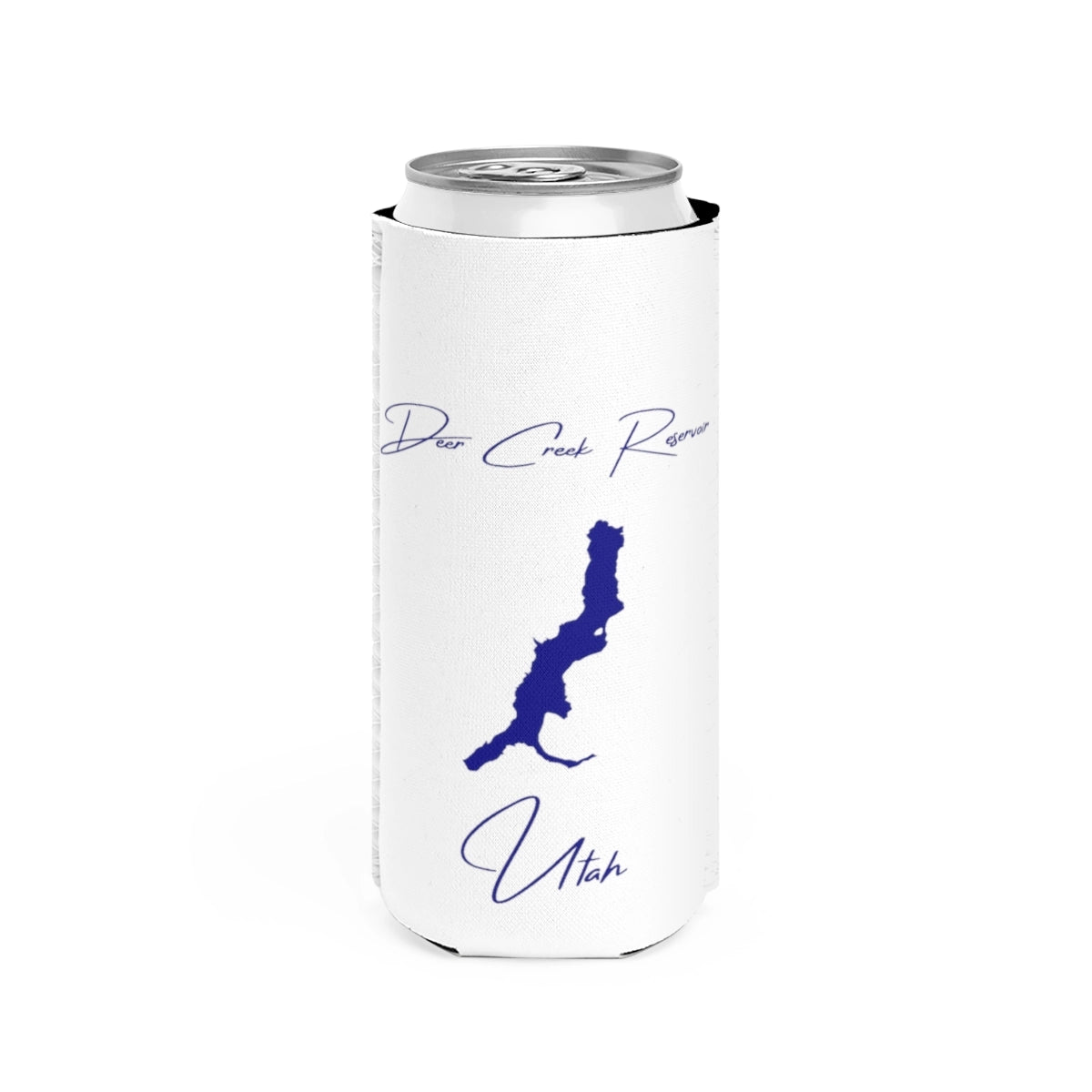 Utah  Deer  Creek  Reservoir  Slim  Can  Koozie  front  position  view  from  front  white.webp