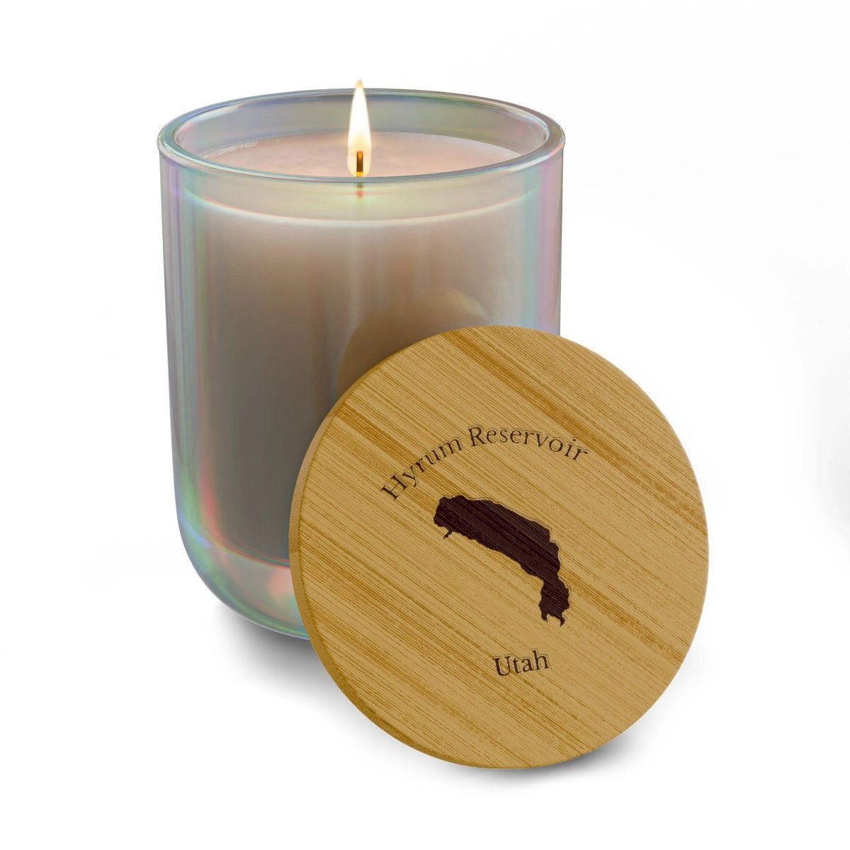Utah  Hyrum  Reservoir  Engraved  Candle  other  position  view  from  front  opal  iris.webp