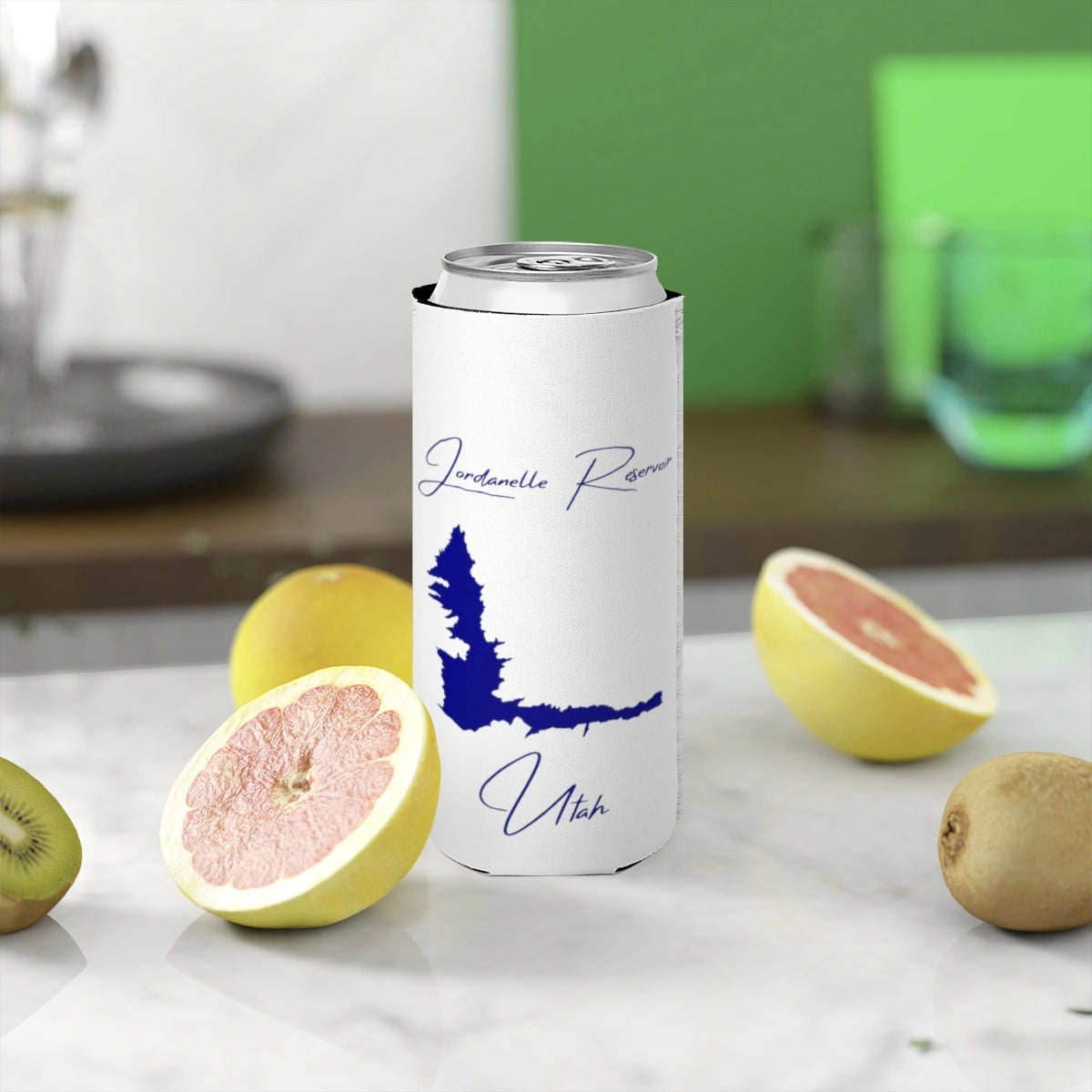 Utah  Jordanelle  Reservoir  Slim  Can  Koozie  front  position  view  from  context-2  white.webp