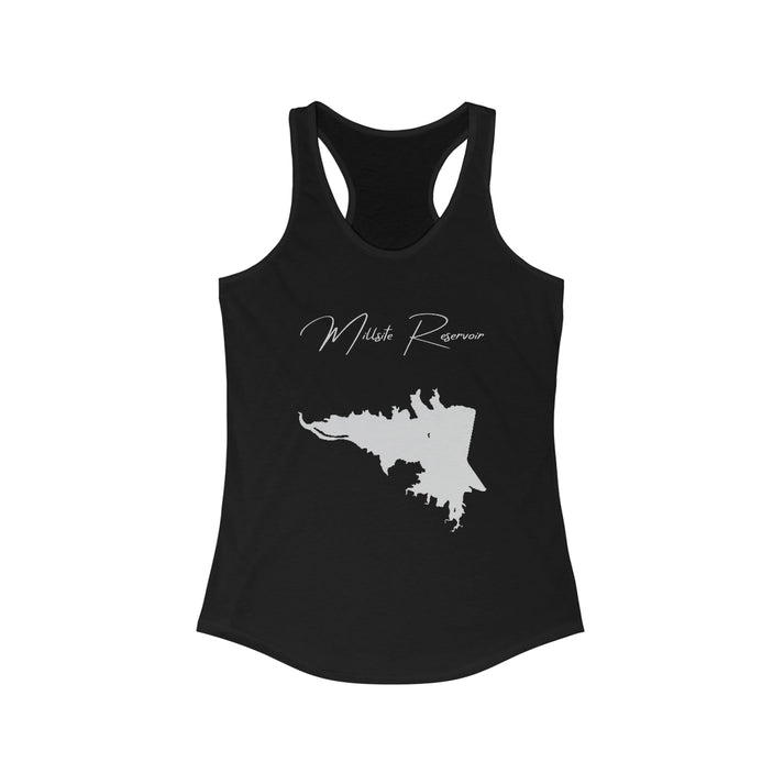 Utah  Millsite  Reservoir  Racerback-Tank  front  position  view  from  front  solid  black.webp