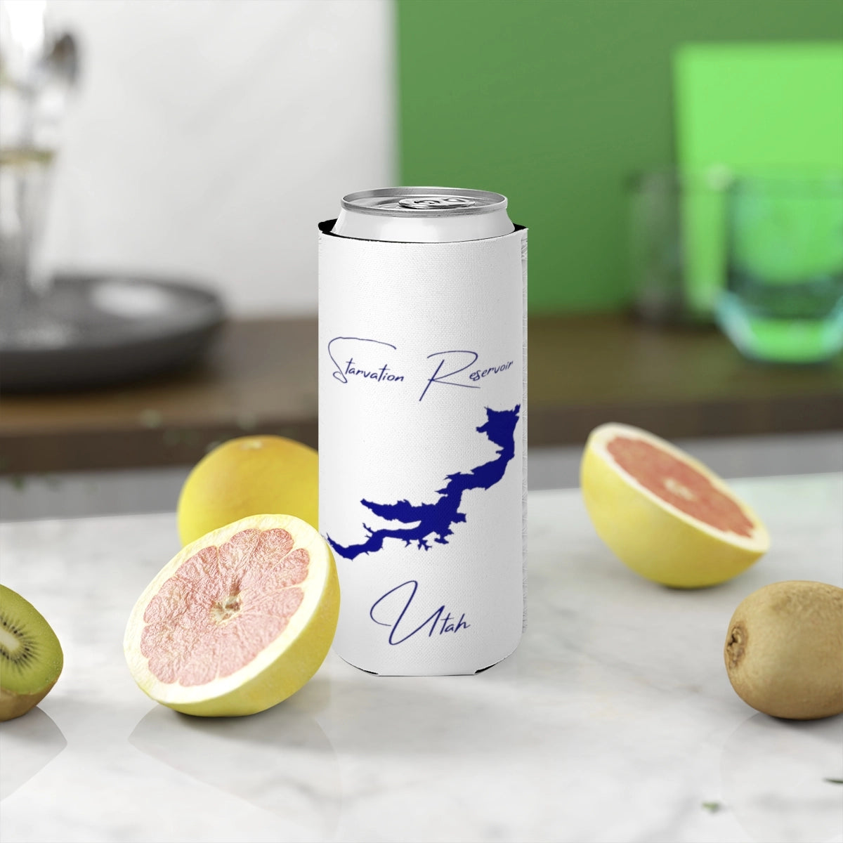 Utah  Starvation  Reservoir  Slim  Can  Koozie  front  position  view  from  context-2  white.webp