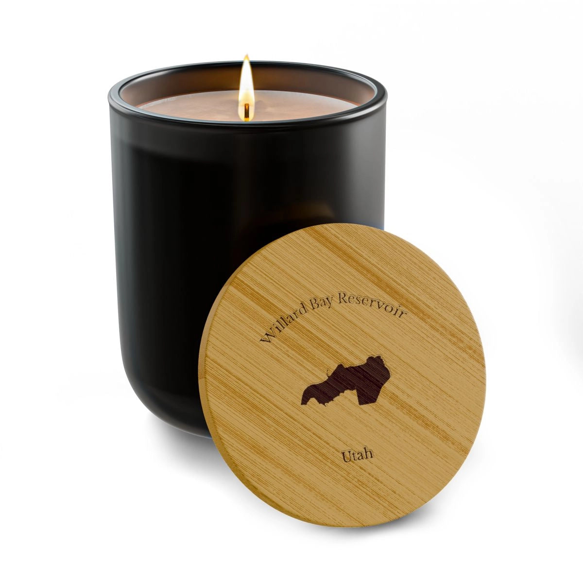 Utah  Willard  Bay  Reservoir  Engraved  Candle  other  position  view  from  front  true  noir  (matte).webp