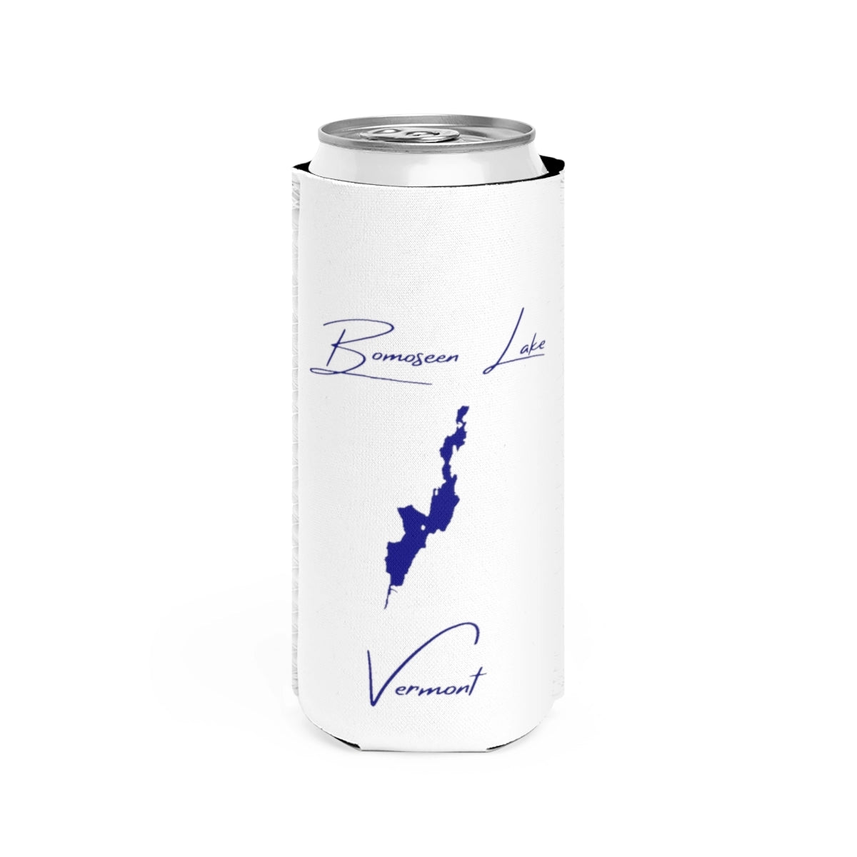 Vermont  Bomoseen  Lake  Slim  Can  Koozie  front  position  view  from  front  white.webp