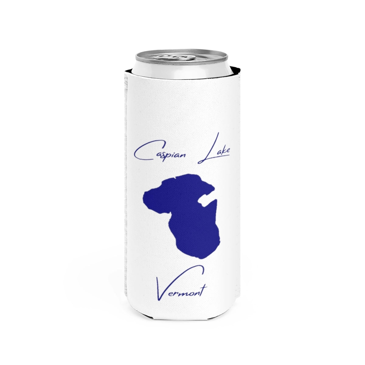 Vermont  Caspian  Lake  Slim  Can  Koozie  front  position  view  from  front  white.webp