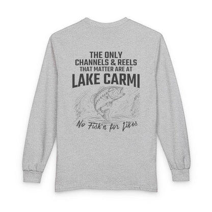 Vermont  Lake  Carmi  Long  Sleeve  Fishing  T-shirt  back  position  view  from  back  sport  grey.webp