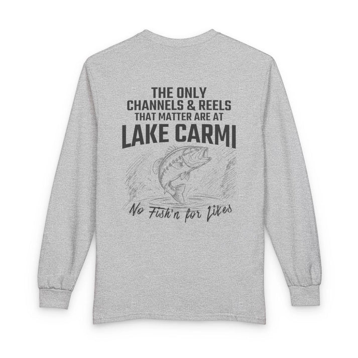 Vermont  Lake  Carmi  Long  Sleeve  Fishing  T-shirt  back  position  view  from  back  sport  grey.webp