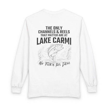 Vermont  Lake  Carmi  Long  Sleeve  Fishing  T-shirt  back  position  view  from  back  white.webp