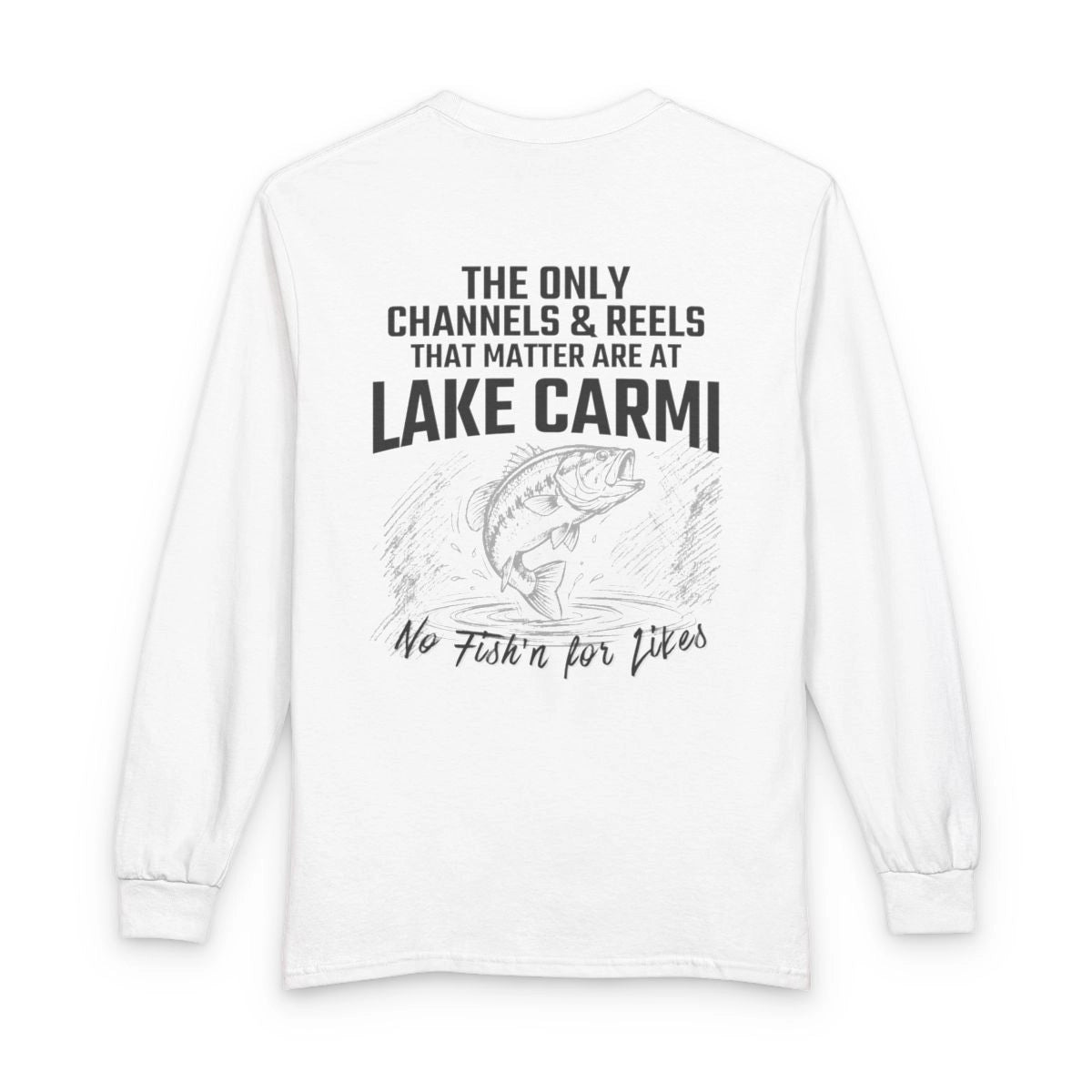 Vermont  Lake  Carmi  Long  Sleeve  Fishing  T-shirt  back  position  view  from  back  white.webp