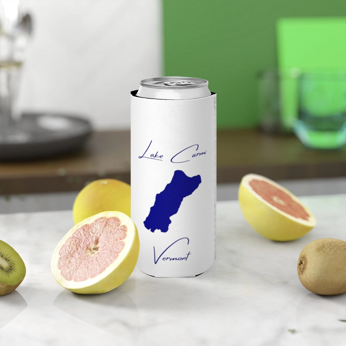 Vermont  Lake  Carmi  Slim  Can  Koozie  front  position  view  from  context-2  white.webp