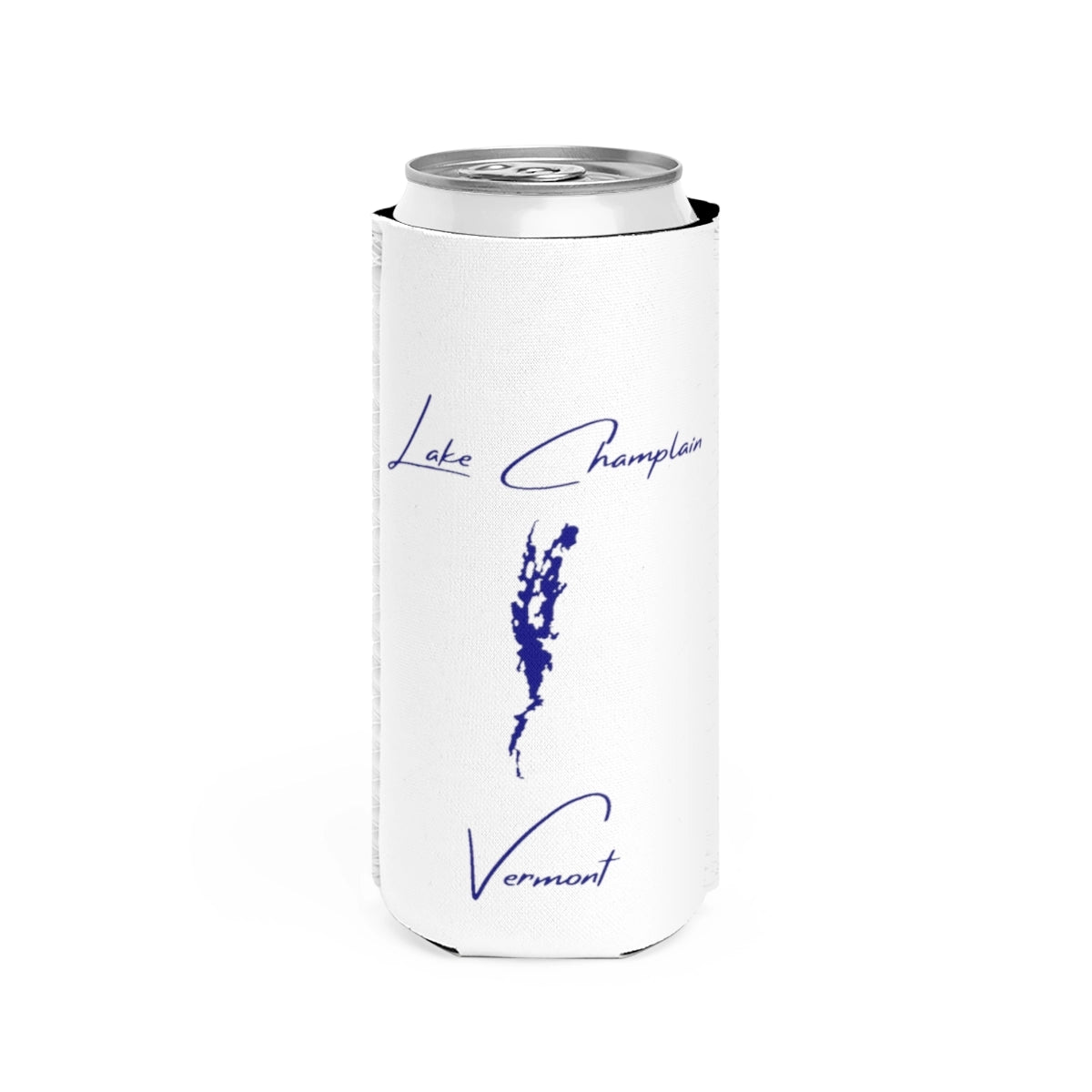 Vermont  Lake  Champlain  Slim  Can  Koozie  front  position  view  from  front  white.webp