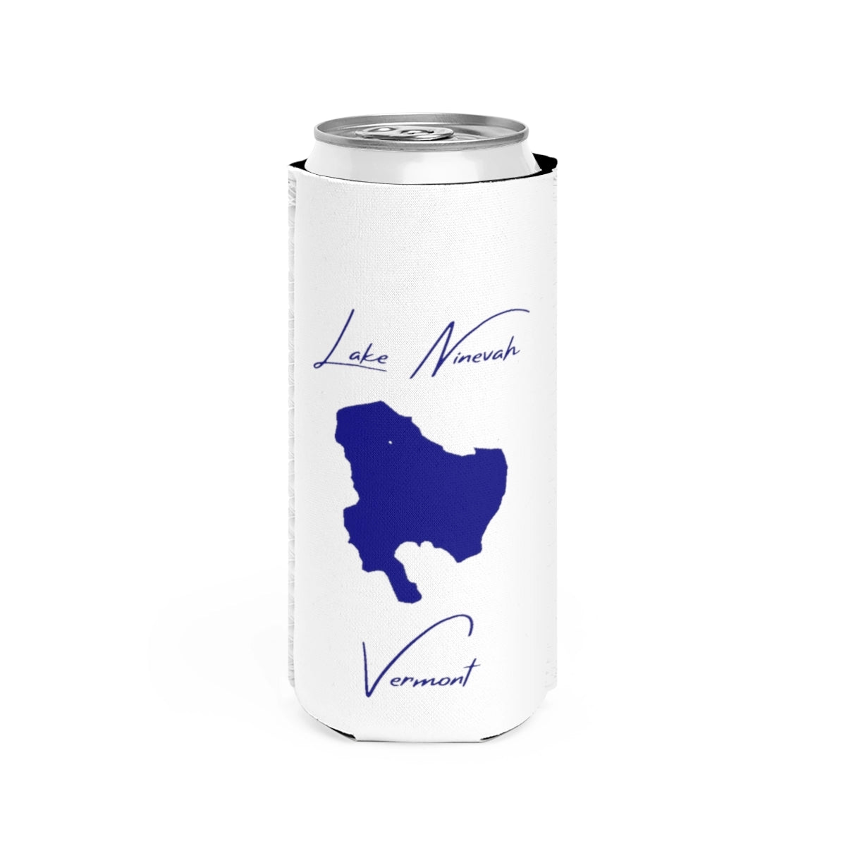 Vermont  Lake  Ninevah  Slim  Can  Koozie  front  position  view  from  front  white.webp