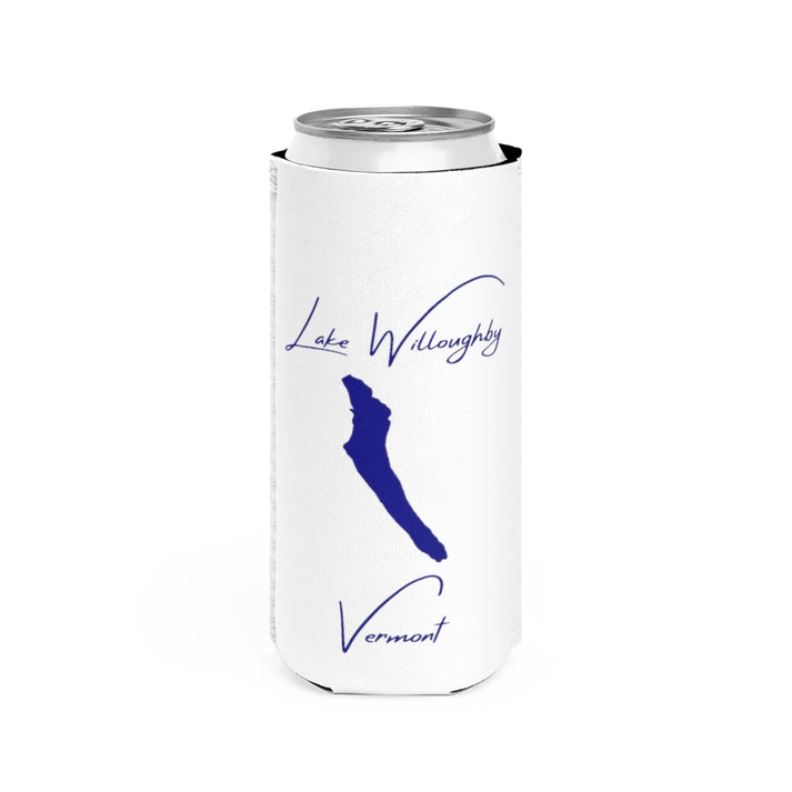 Vermont  Lake  Willoughby  Slim  Can  Koozie  front  position  view  from  front  white.webp