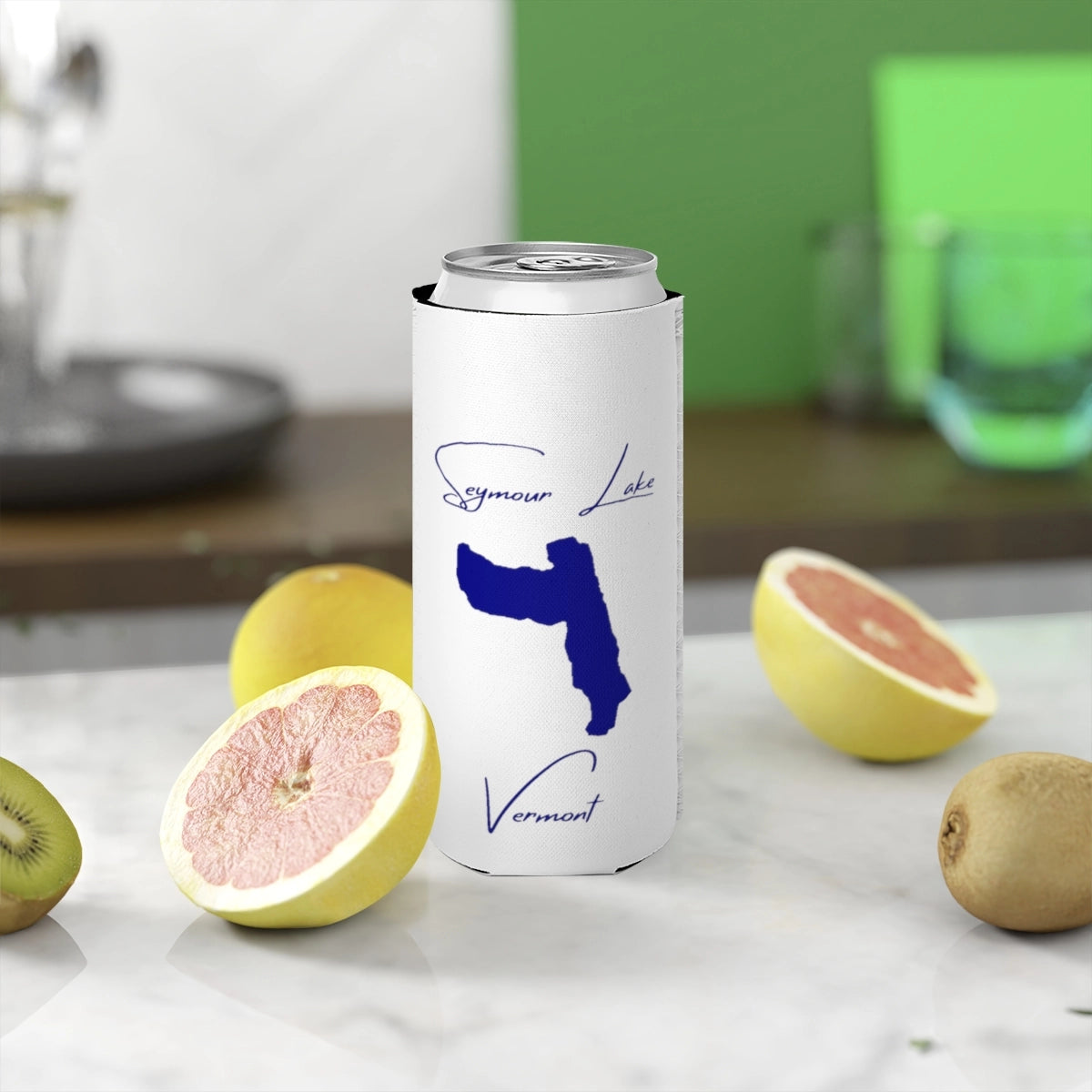 Vermont  Seymour  Lake  Slim  Can  Koozie  front  position  view  from  context-2  white.webp