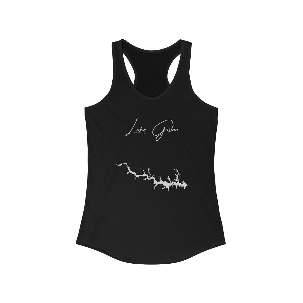 Virginia  Lake  Gaston  Racerback-Tank  front  position  view  from  front  solid  black.webp