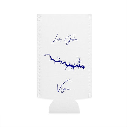 Virginia  Lake  Gaston  Slim  Can  Koozie  front  position  view  from  flat-front  white.webp