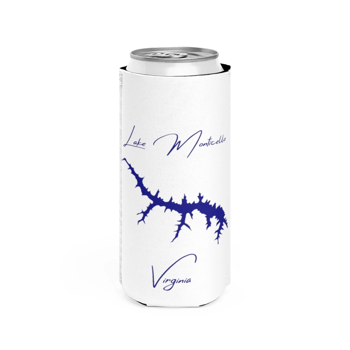 Virginia  Lake  Monticello  Slim  Can  Koozie  front  position  view  from  front  white.webp