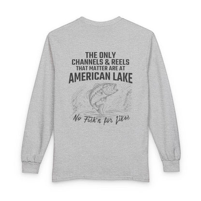 Washington  American  Lake  Long  Sleeve  Fishing  T-shirt  back  position  view  from  back  sport  grey.webp