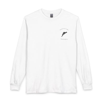 Washington  American  Lake  Long  Sleeve  Fishing  T-shirt  front  position  view  from  front  white.webp