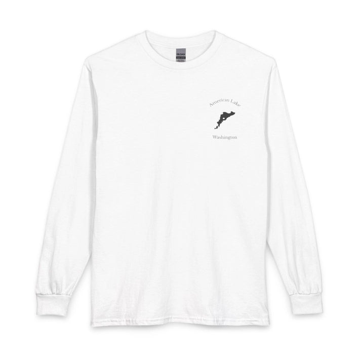 Washington  American  Lake  Long  Sleeve  Fishing  T-shirt  front  position  view  from  front  white.webp