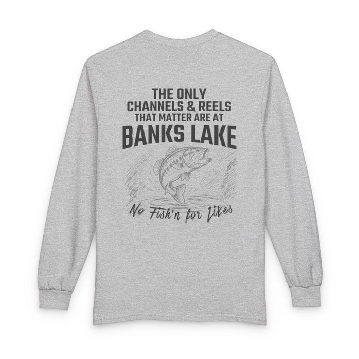 Washington  Banks  Lake  Long  Sleeve  Fishing  T-shirt  back  position  view  from  back  sport  grey.webp