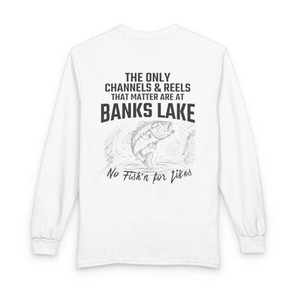 Washington  Banks  Lake  Long  Sleeve  Fishing  T-shirt  back  position  view  from  back  white.webp