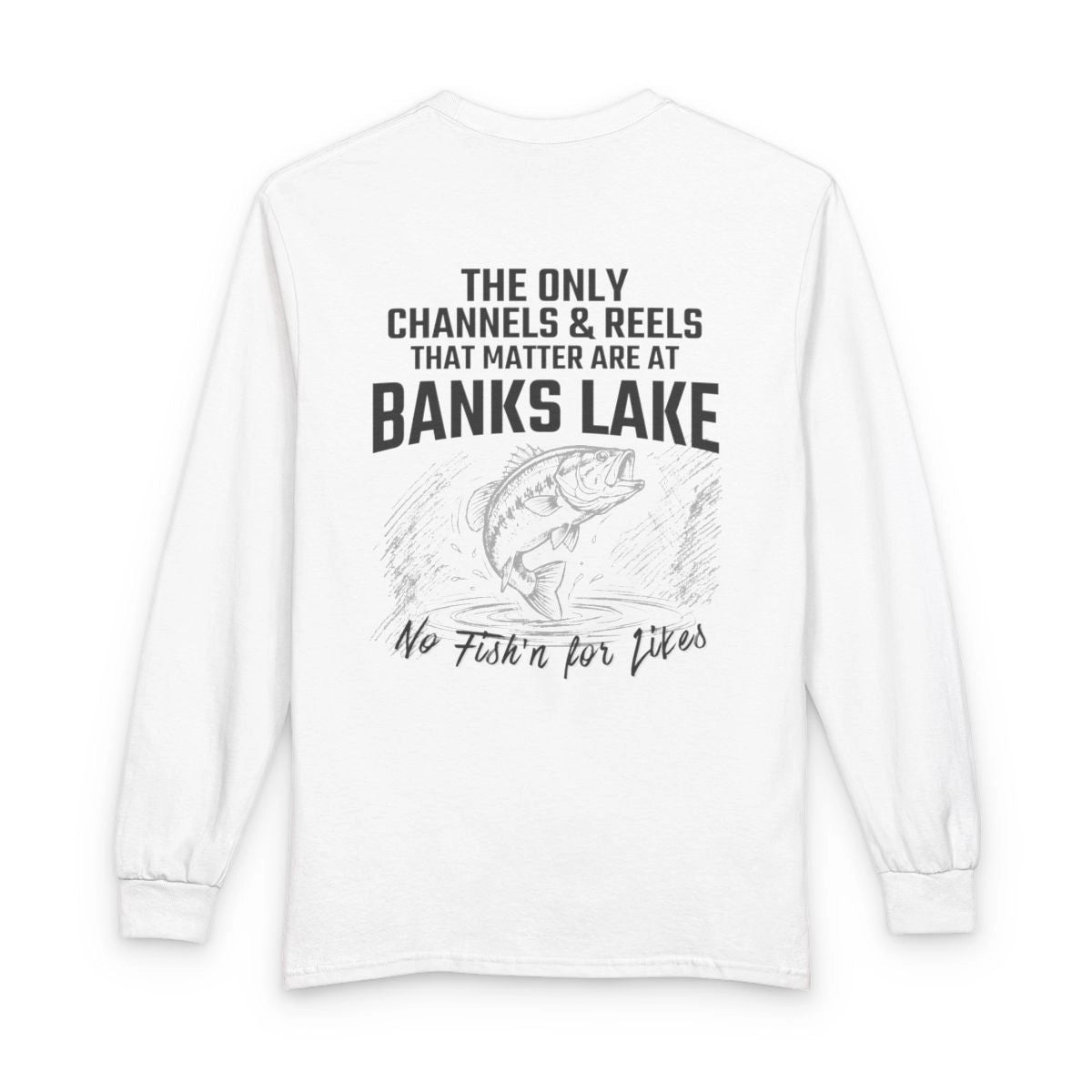 Washington  Banks  Lake  Long  Sleeve  Fishing  T-shirt  back  position  view  from  back  white.webp