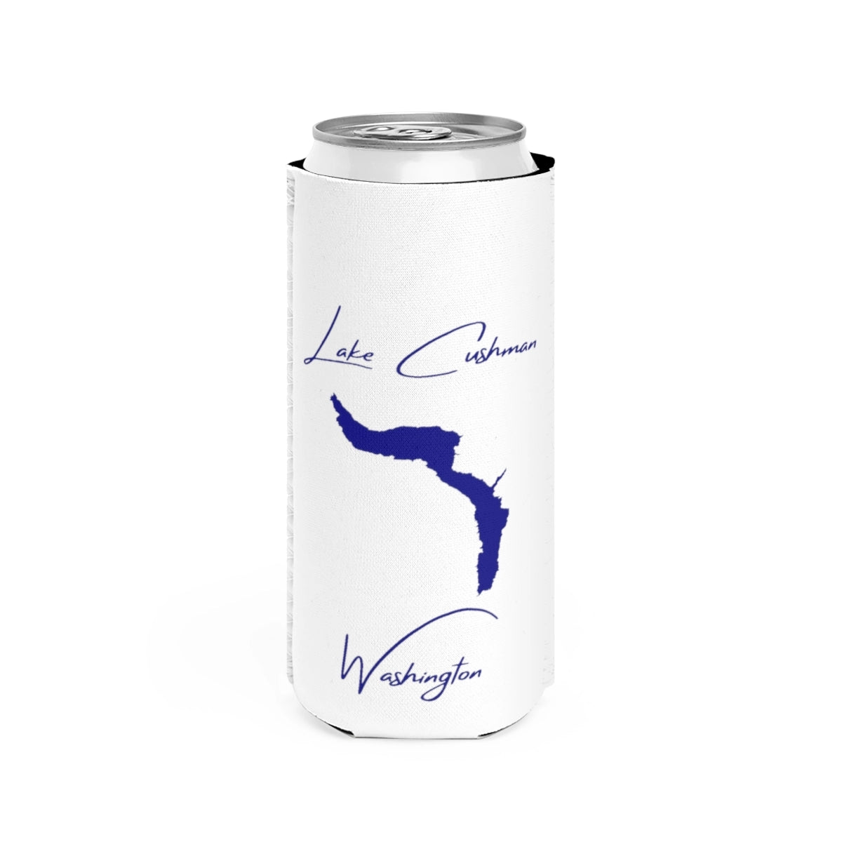 Washington  Lake  Cushman  Slim  Can  Koozie  front  position  view  from  front  white.webp