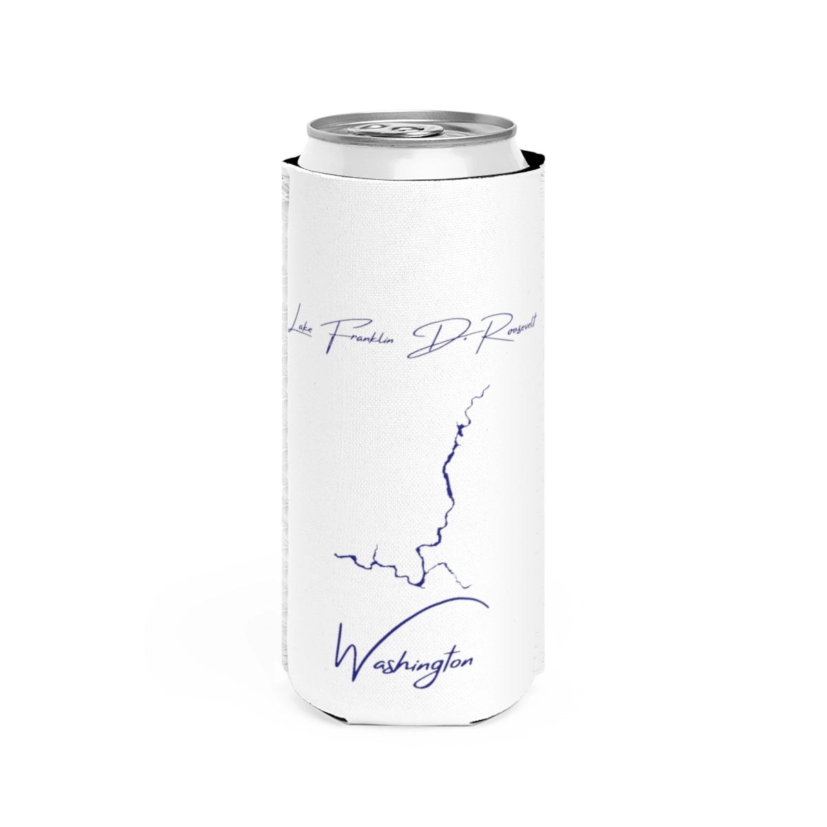 Washington  Lake  Franklin  D.  Roosevelt  Slim  Can  Koozie  front  position  view  from  front  white.webp