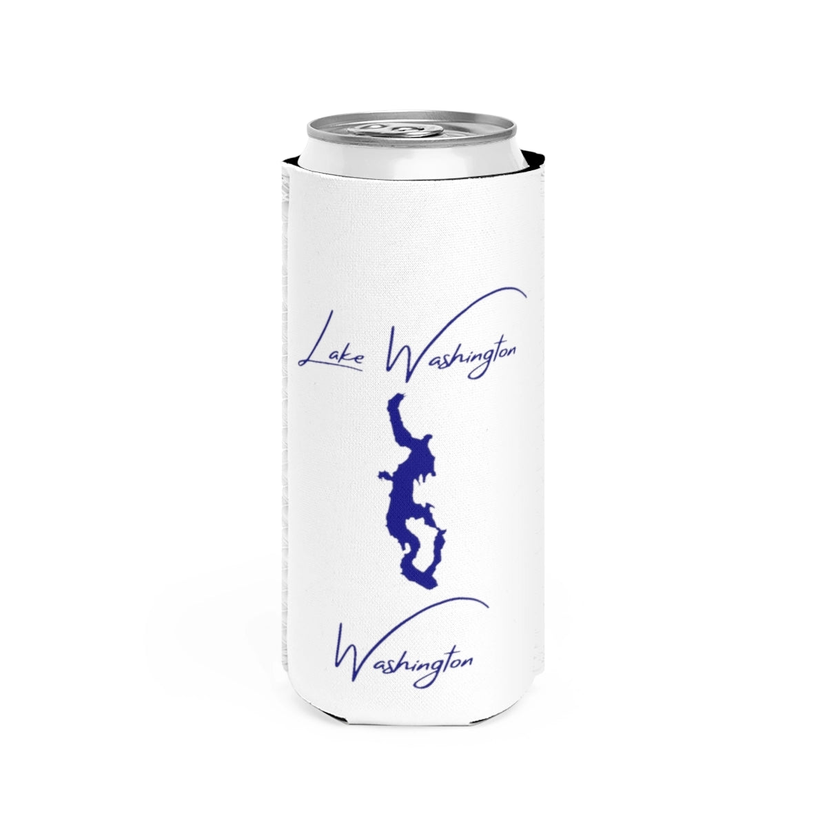 Washington  Lake  Washington  Slim  Can  Koozie  front  position  view  from  front  white.webp
